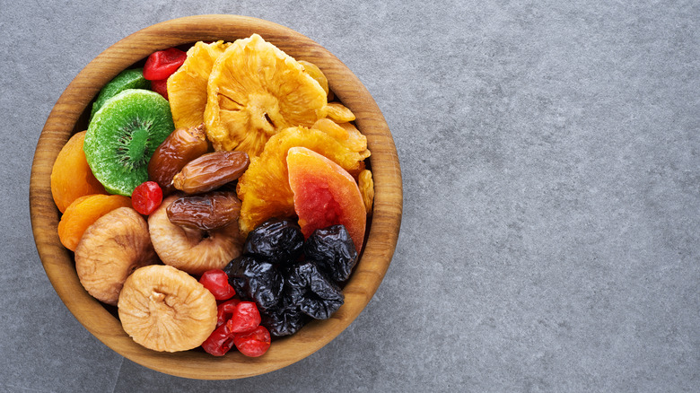 Dried fruit in a wooden bowl