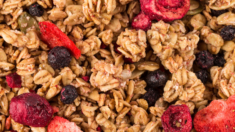 Close up of granola and dried fruit