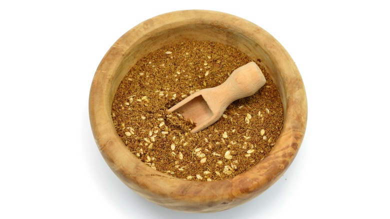 Za'atar spice in wooden bowl