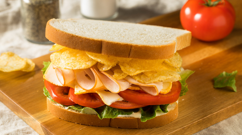 Potato chips in a sandwich