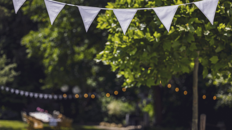 tree and bunting in garden