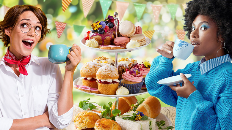 two women enjoying tea party