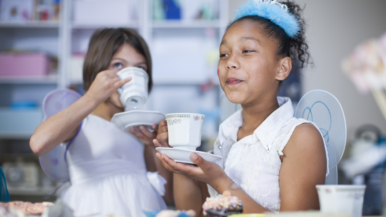 two friends enjoying tea party