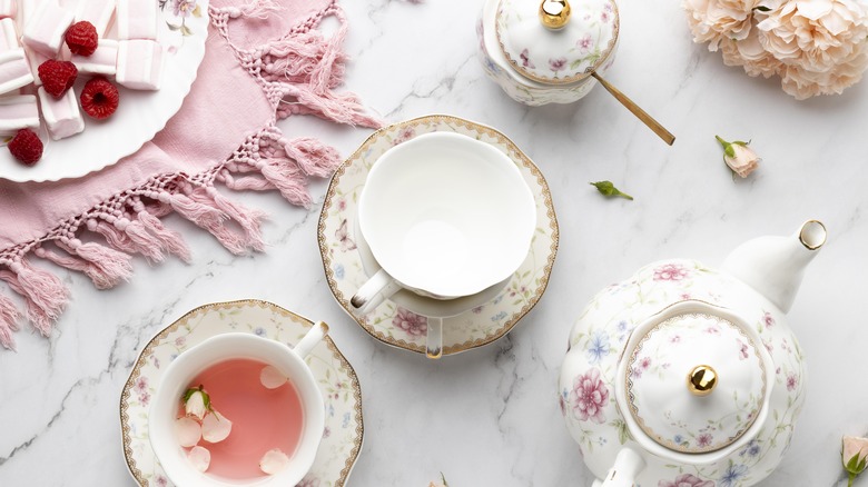 fine china and pink linens