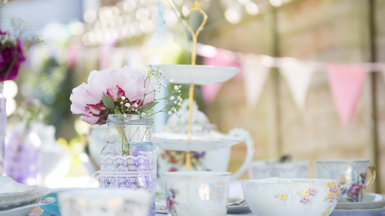 tea party centerpiece on table