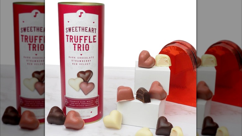 A canister of A'capella SweetHeart truffles