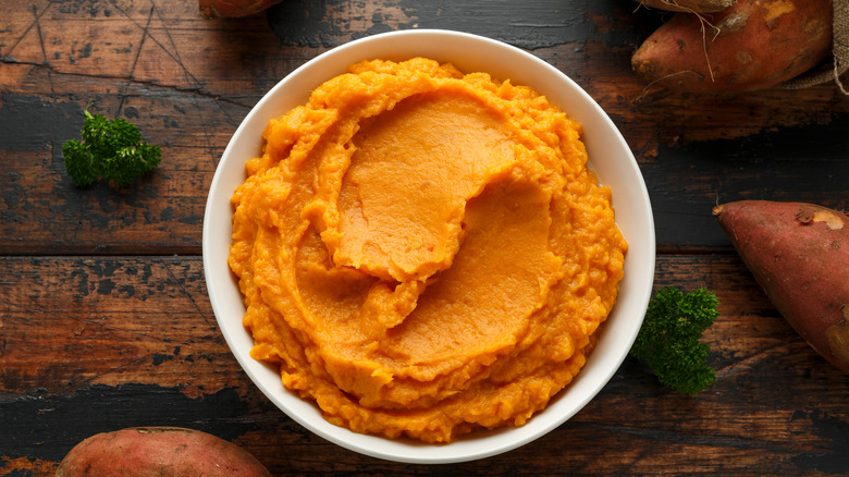 A bowl of mashed sweet potatoes