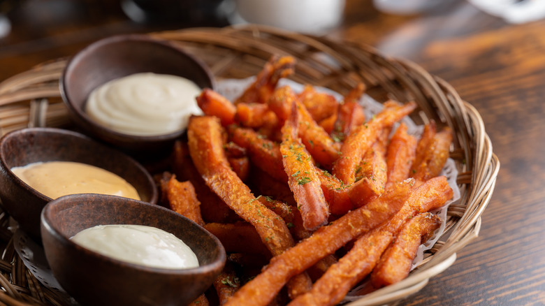 Sweet potatoes fries with three dips