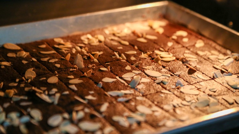 Almond brownies in oven