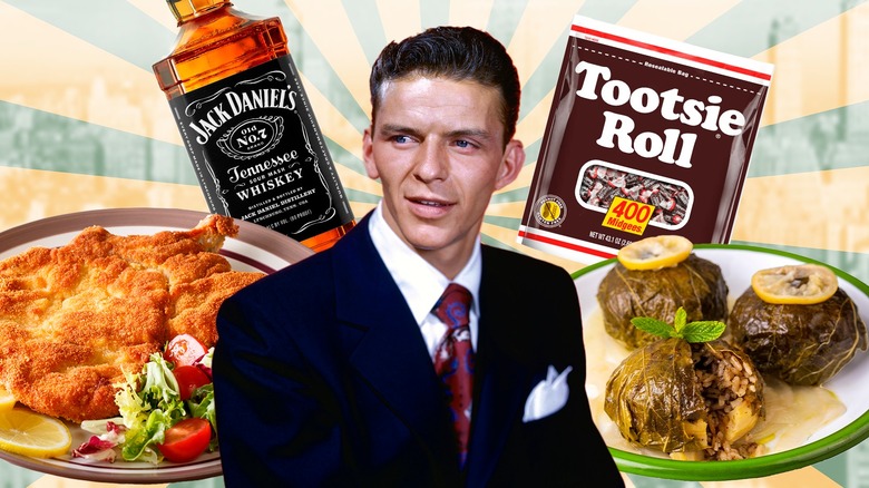 Composite photo of a young Frank Sinatra surrounded by favorite foods