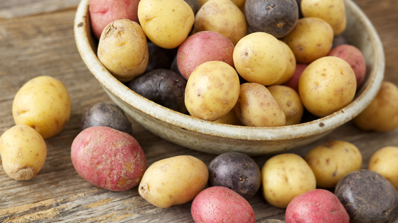 Bowl of multi-colored potatoes