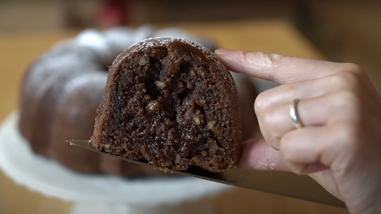 Slice of tunnel of fudge cake