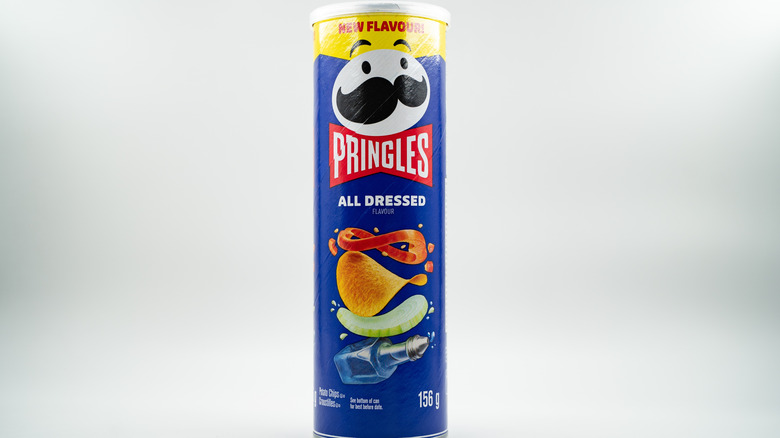 Pringles can of All Dressed chips on white background