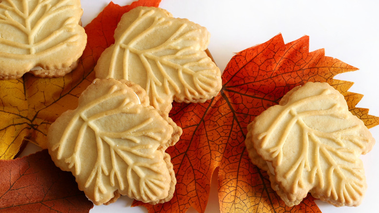 Maple leaf cookies on fake maple leaves