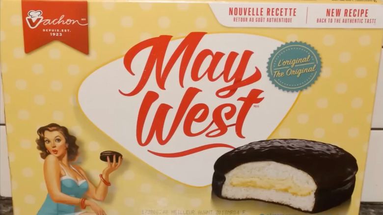 May West box with cake and woman on front
