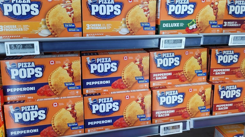 Shelves filled with Pizza Pops in various flavors