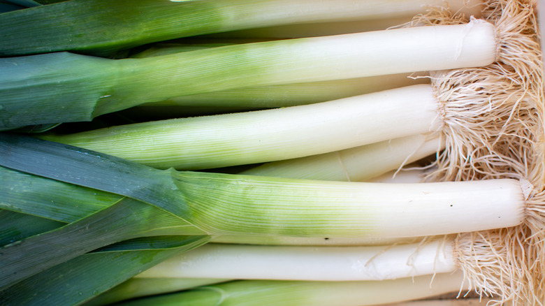 Pile of raw leeks