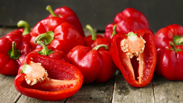 red bell peppers on table