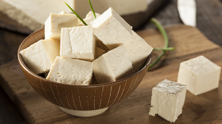 bowl of cubed tofu