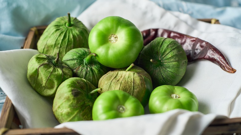 basket of green tomatillos