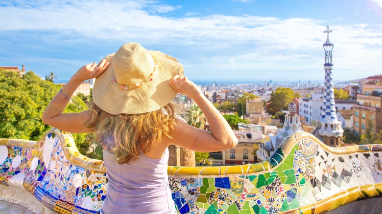 Traveler looking at Barcelona cityscape