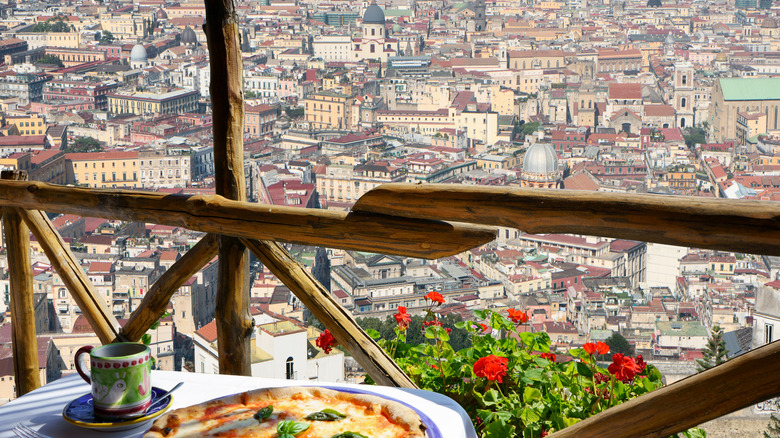 Pizza and view of Naples