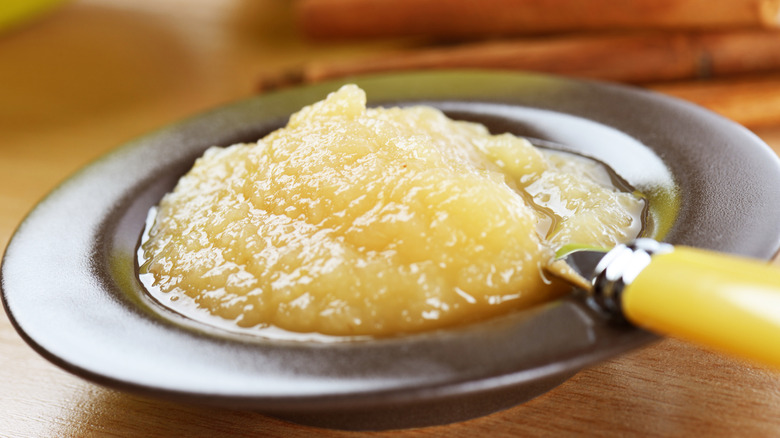 applesauce in bowl with spoon