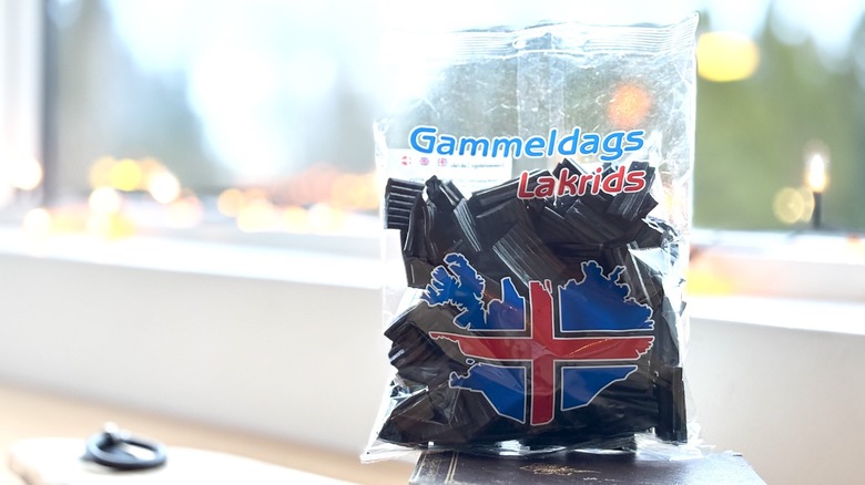 black licorice pieces in plastic bag