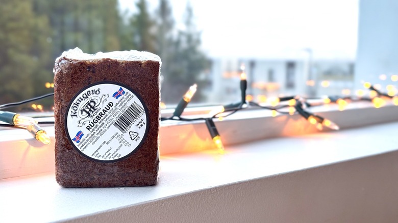 traditional Icelandic rye bread against window