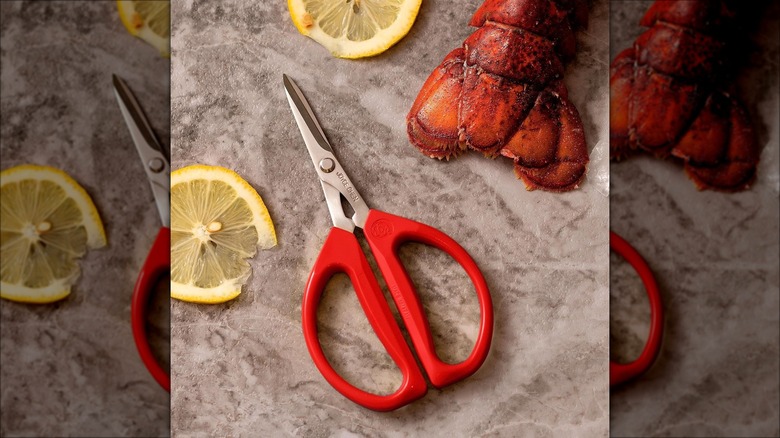 Joyce Chen kitchen shears, lemon, and lobster