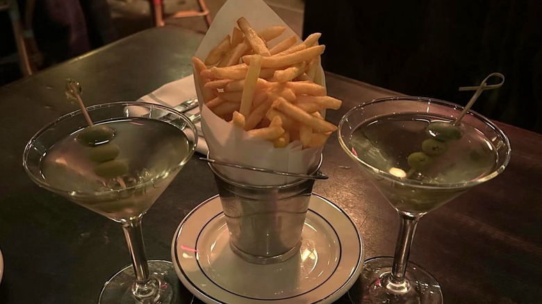 Two martinis and fries from Pastis