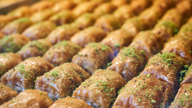 beautiful rows of baklava in foreground and background