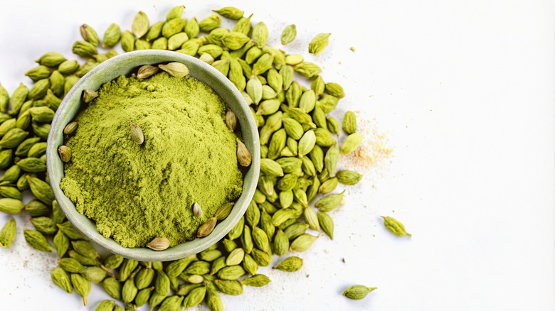 powdered green cardamom and seeds