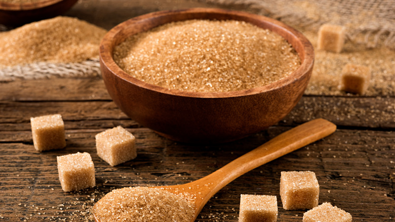 Brown sugar cubes and bowl