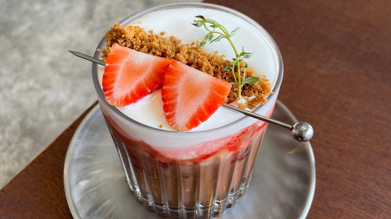 iced coffee with strawberries and milk