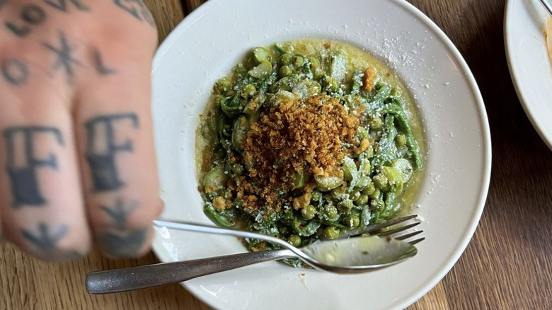 spring pasta in bowl