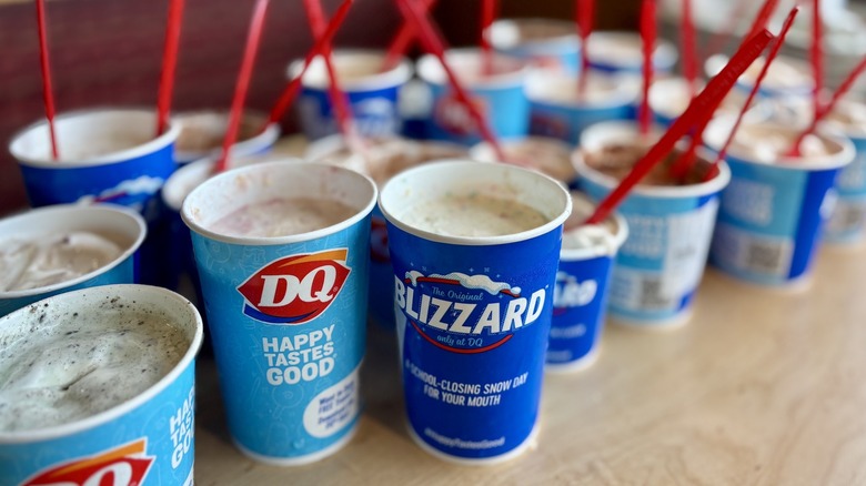 Dairy Queen Blizzards arranged on table