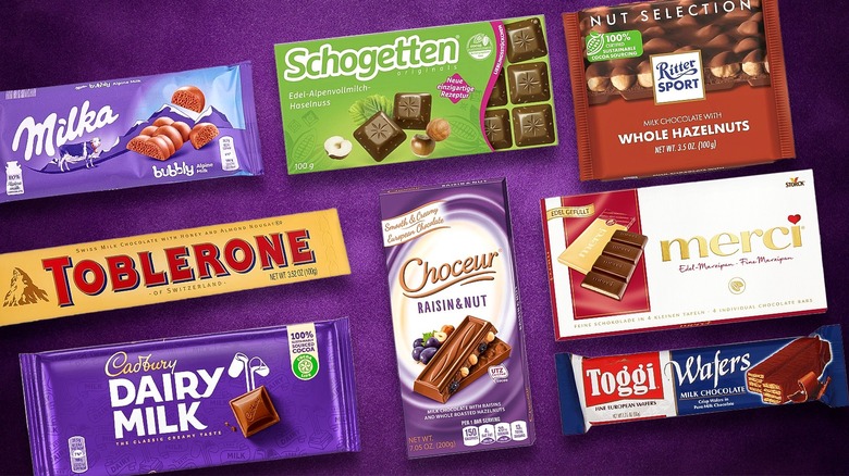 Variety of European chocolate brands
