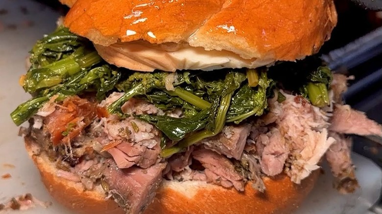 porchetta sandwich with broccoli