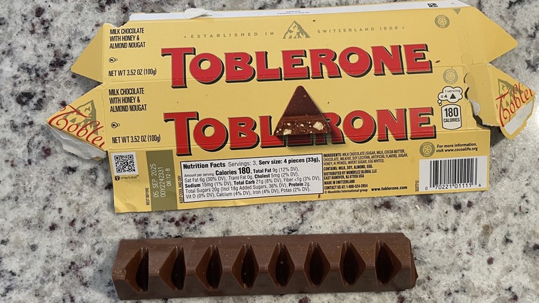 Toblerone chocolate bar and wrapper