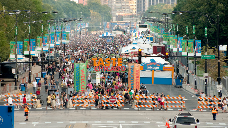 The street entrance to Taste of Chicago festival blocked off by safety barricades