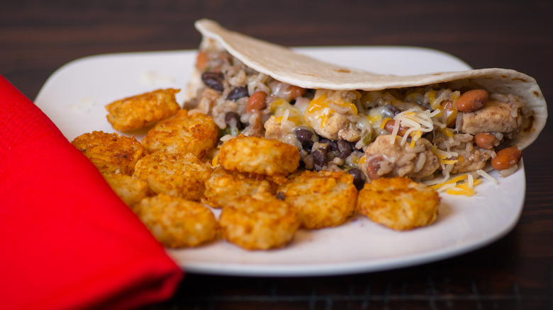 Taco served with tater tots