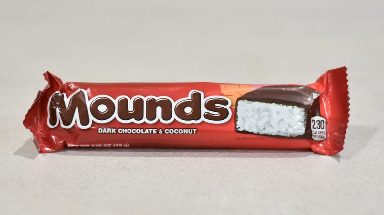 Mounds dark chocolate and coconut bar on a white counter