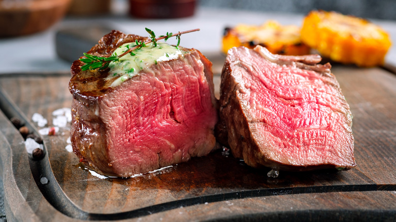 filet mignon steak cut in half