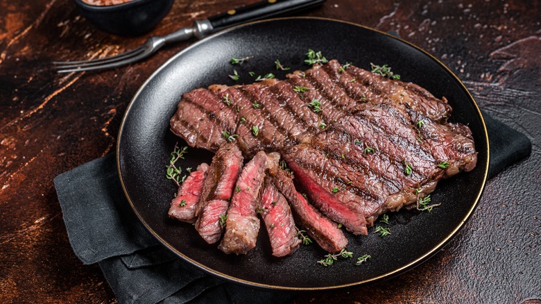 grilled and sliced strip steaks