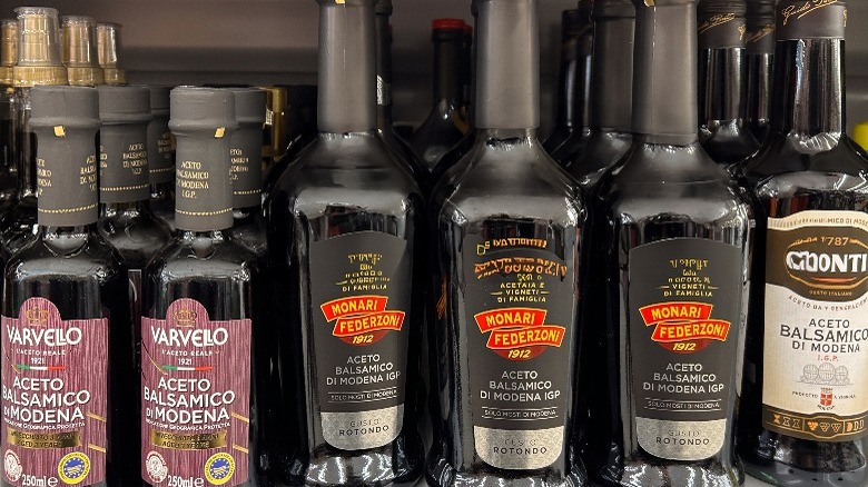 A row of balsamic vinegar at the store