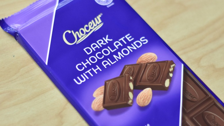A Choceur dark chocolate with almonds bar