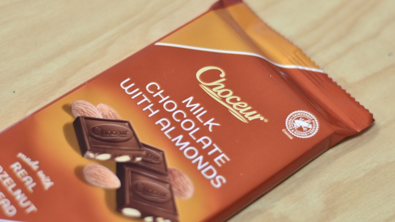 A Choceur milk chocolate with almonds bar