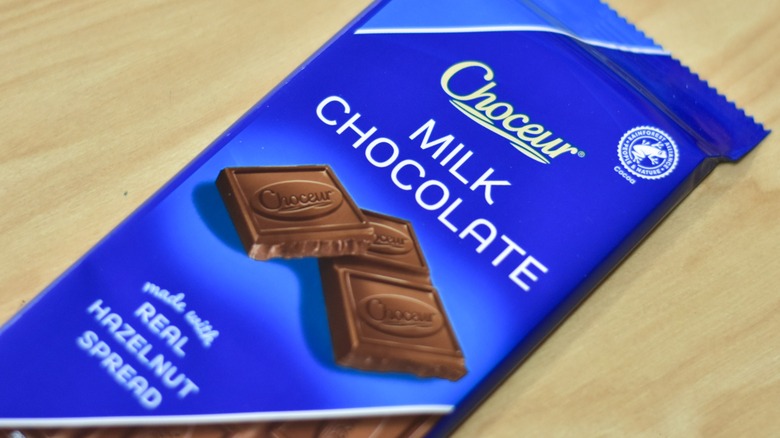 A Choceur milk chocolate with hazelnut spread bar