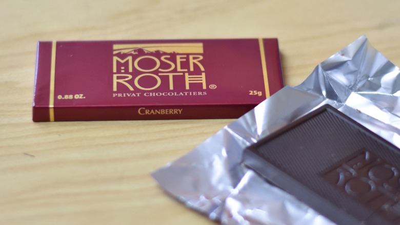 A Moser Roth cranberry chocolate bar